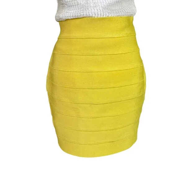 Hervé Léger for Forever 21 Yellow Bandage Mini Skirt Women’s Size XL NWT Bodycon - Picture 4 of 7